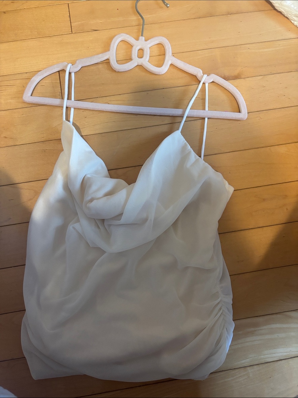 White Spaghetti Strap Cowl Neck Women's Top